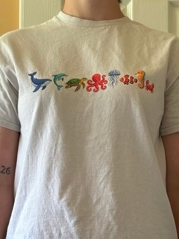 Mary Z. wearing their Mosaic tee